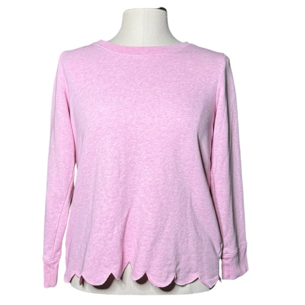 Talbots Pink Scalloped Crewneck Cotton Lightweight Fall Top